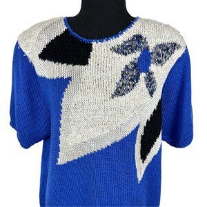 VINTAGE 80s Franco Valeri Short Sleeve Knit Abstract Top